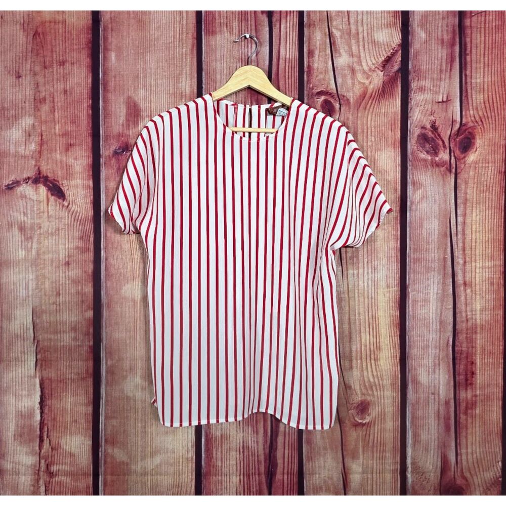 Vintage Worthington Red Striped Pullover Dolman Blouse M